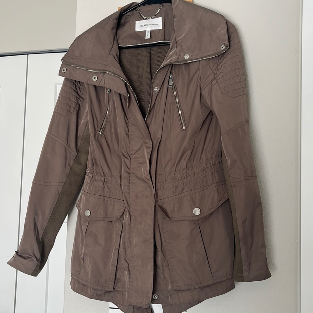 BCBGeneration tan jacket with removable hood